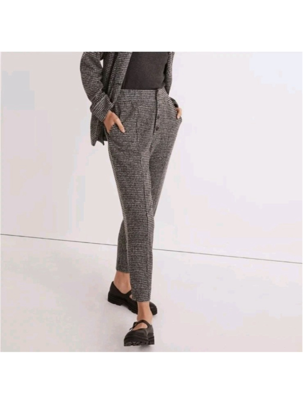 NWT Madewell Houndstooth Pants Womens S High Rise Button Front Cropped Trouser